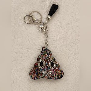 Multicolor Colorful Rhinestone Poo Emoji Keychain Bag Charm